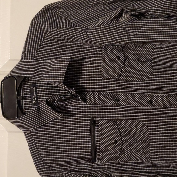 7 Diamonds Men's Black/White Plaid Button Down, Zip Down Long Sleeve - Large - Picture 2 of 9